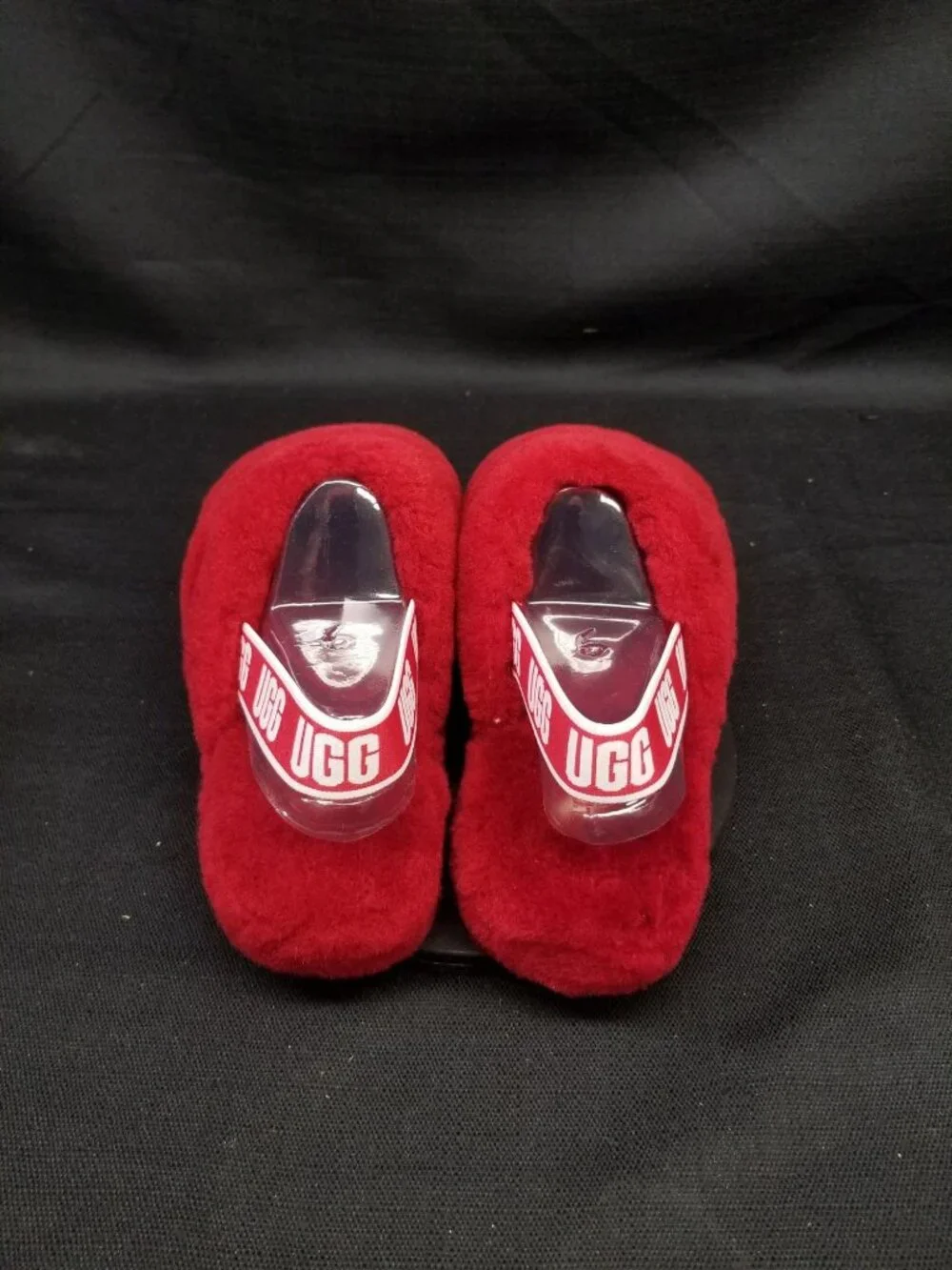 UGG Girls K Fluff Yeah Slippers Slides Soft Ribbon Red Size 6 NEW IN BOX!